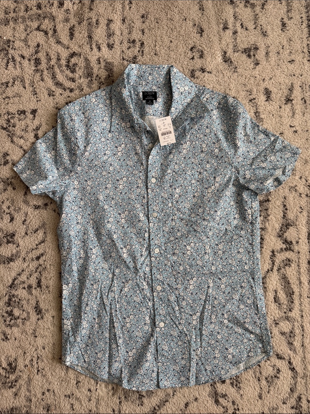 J. Crew Light Blue Floral Short-Sleeve Button-Down Shirt